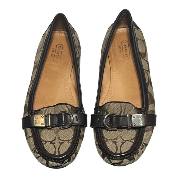 “Coach Flores A2160 Loafer 7.5 Signature C Canvas Brown Flats Casual Preppy Chic - Picture 1 of 6